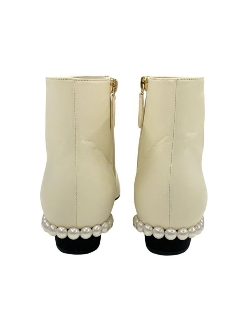 Chanel Boots Short Shoes Leather Fabric Ivory Black Coco Mark Pearl - Picture 6 of 11